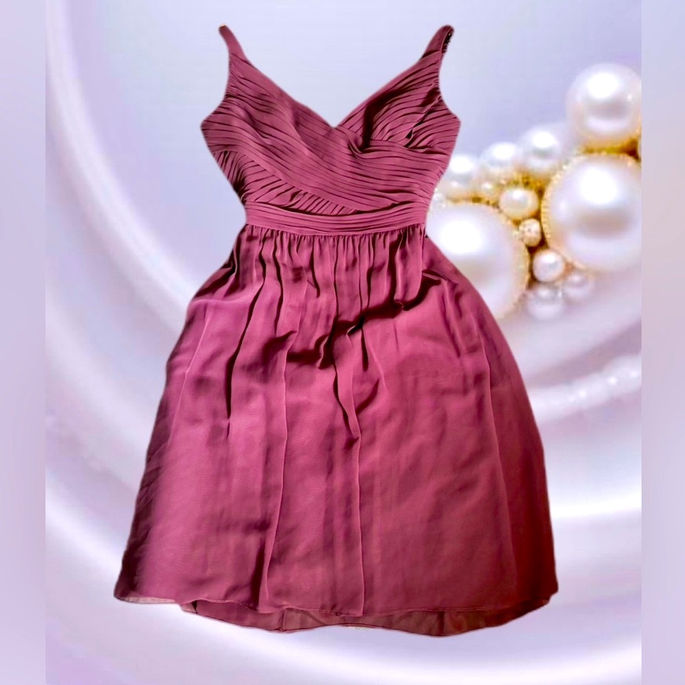 David's Bridal Beautiful V-Neck Chiffon Midi Dress